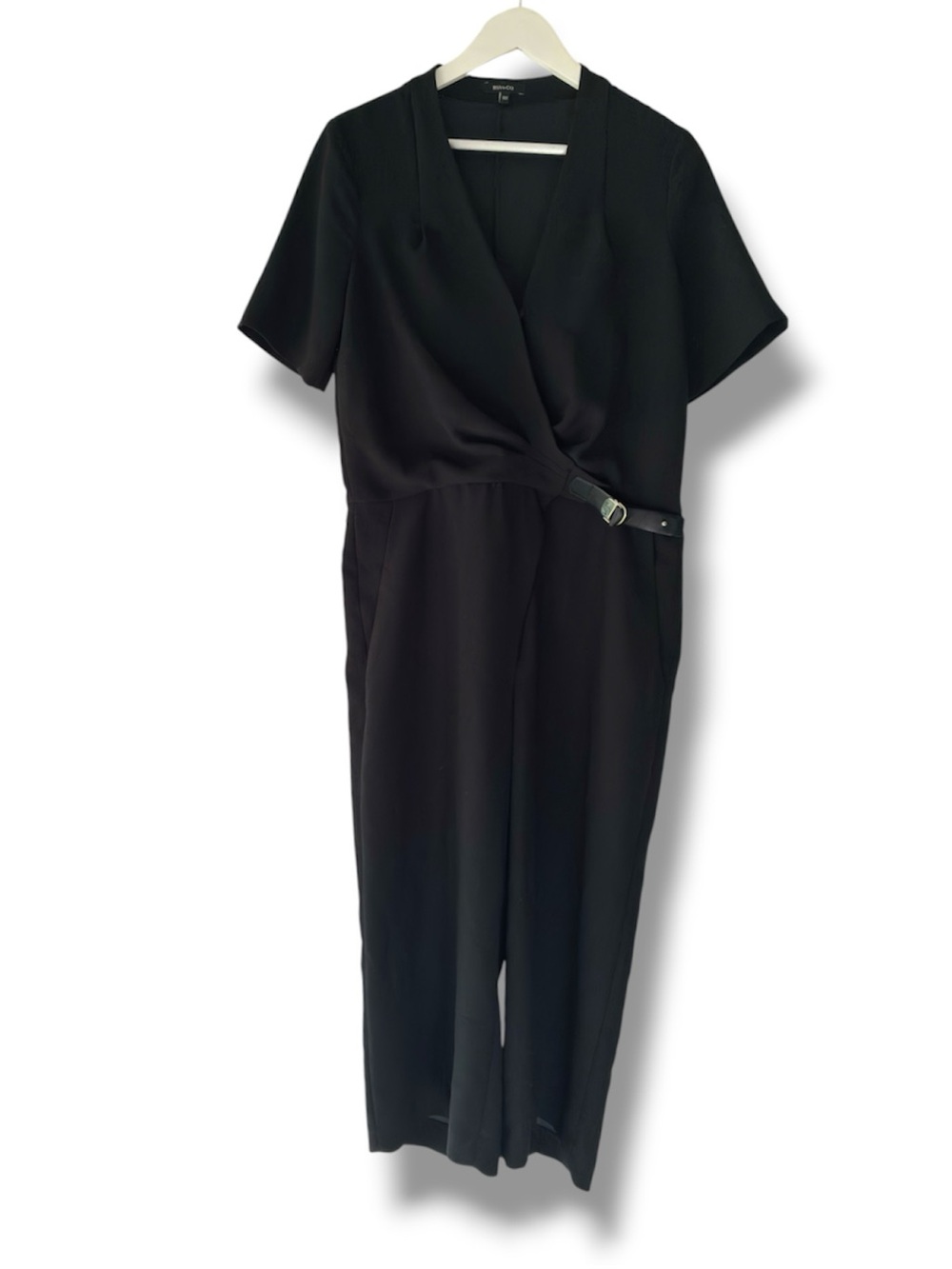 RW&CO. Black Short-Sleeve Wrap Jumpsuit with Belt Detail